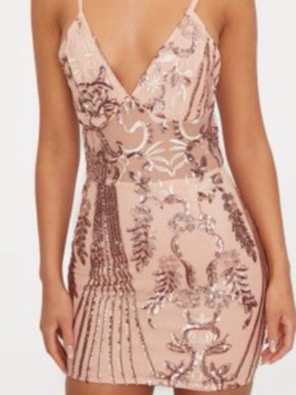 NWT Sequin Embellished Pink V-Neck Mini Dress